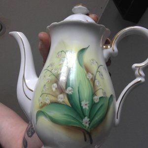 VTG Norcrest handpainted lily of the valley teapot